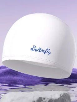 Solid Color Butterfly Letter Waterproof PU Swimming Pool Bathing Cap For Long Hair