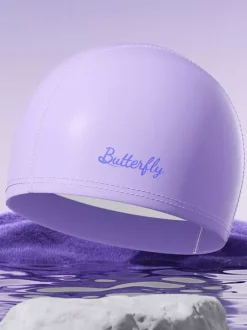 Solid Color Butterfly Letter Waterproof PU Swimming Pool Bathing Cap For Long Hair