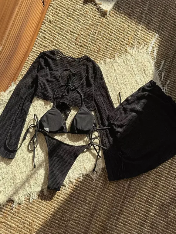 Solid Color Halter Bikini And Cover-ups 4 Piece Swimsuit Set For Summer 2026