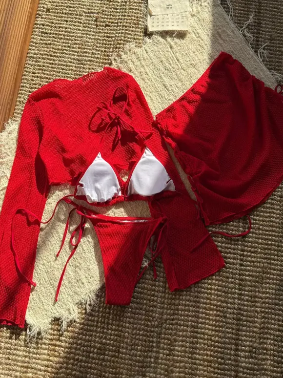 Solid Color Halter Bikini And Cover-ups 4 Piece Swimsuit Set For Summer 2026