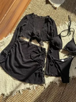 Solid Color Halter Bikini And Cover-ups 4 Piece Swimsuit Set For Summer 2026
