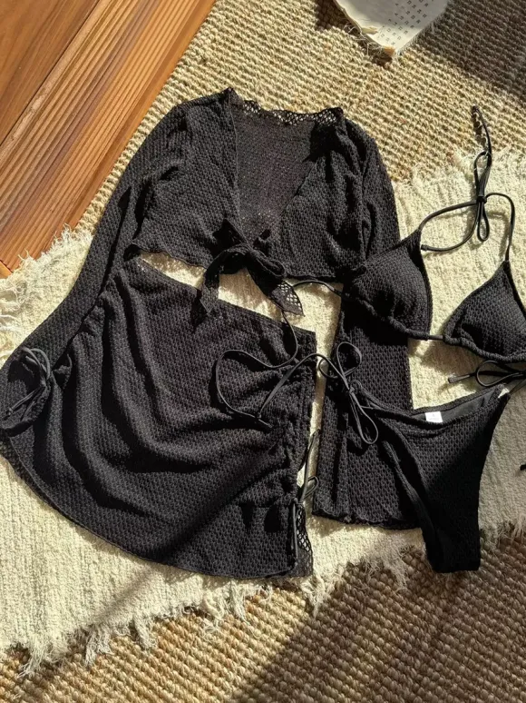 Solid Color Halter Bikini And Cover-ups 4 Piece Swimsuit Set For Summer 2026