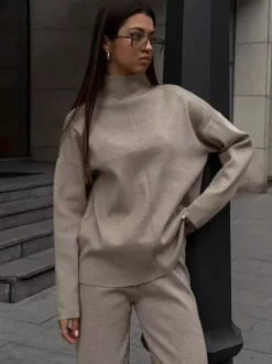 Solid Color Knit Loungewear Co-ord Set For Women 2026