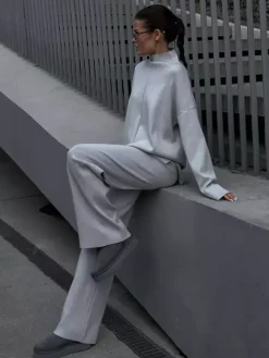 Solid Color Knit Loungewear Co-ord Set For Women 2026
