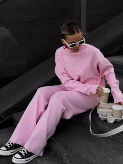 Solid Color Knit Loungewear Co-ord Set For Women 2026