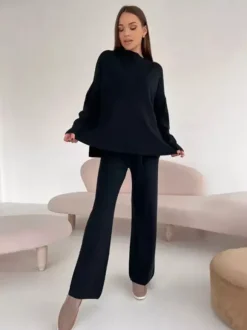 Solid Color Knit Loungewear Co-ord Set For Women 2026