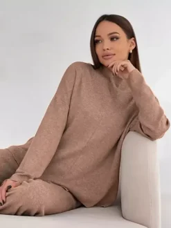 Solid Color Knit Loungewear Co-ord Set For Women 2026