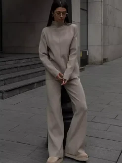 Solid Color Knit Loungewear Co-ord Set For Women 2026