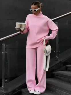 Solid Color Knit Loungewear Co-ord Set For Women 2026