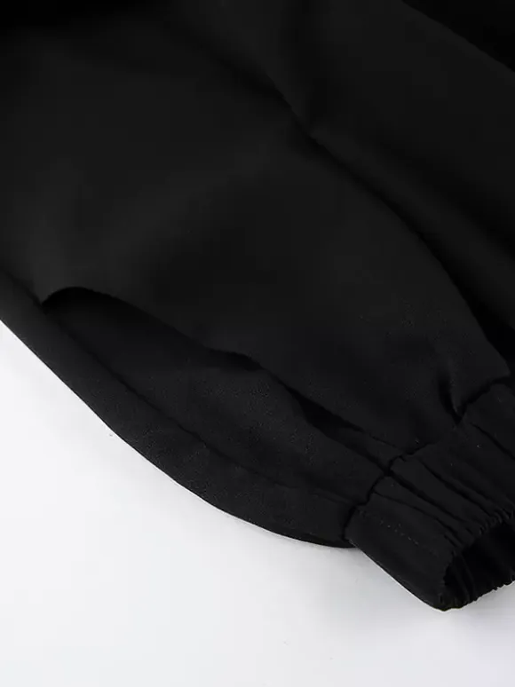 Sophisticated French Style Co-ord Set Women - Puff Sleeve Notch Collar Top Black Wide Leg Pants - Summer Workwear 2026