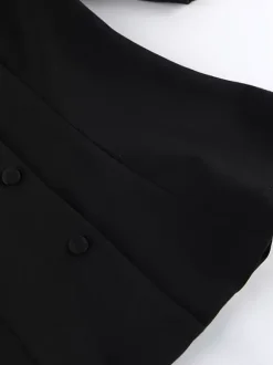Sophisticated French Style Co-ord Set Women - Puff Sleeve Notch Collar Top Black Wide Leg Pants - Summer Workwear 2026
