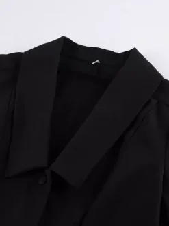 Sophisticated French Style Co-ord Set Women - Puff Sleeve Notch Collar Top Black Wide Leg Pants - Summer Workwear 2026