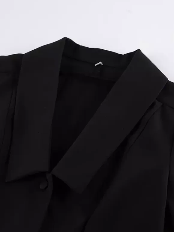 Sophisticated French Style Co-ord Set Women - Puff Sleeve Notch Collar Top Black Wide Leg Pants - Summer Workwear 2026