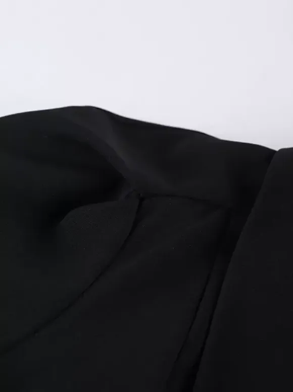 Sophisticated French Style Co-ord Set Women - Puff Sleeve Notch Collar Top Black Wide Leg Pants - Summer Workwear 2026