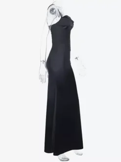 Spaghetti Strap Corset Maxi Dress For Women - Black Elegant Bodycon Gown - Spring Evening Wedding Guest 2026