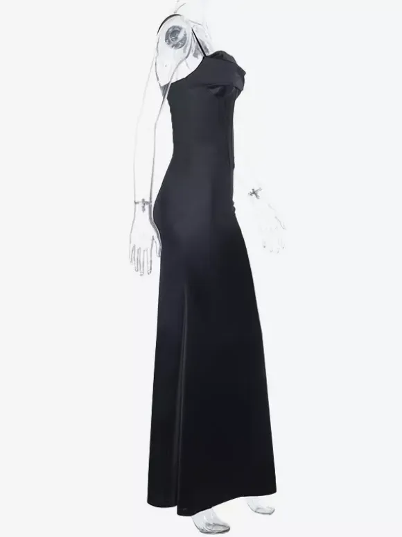 Spaghetti Strap Corset Maxi Dress For Women - Black Elegant Bodycon Gown - Spring Evening Wedding Guest 2026
