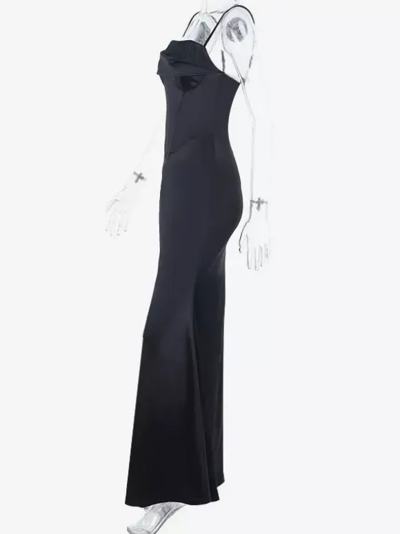Spaghetti Strap Corset Maxi Dress For Women - Black Elegant Bodycon Gown - Spring Evening Wedding Guest 2026