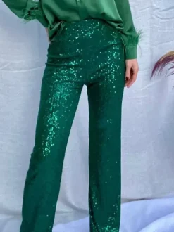 Sparkle Pants High Waist Wide Leg Sequins Chic Trousers For Women