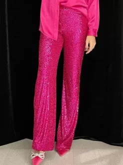 Sparkle Pants High Waist Wide Leg Sequins Chic Trousers For Women