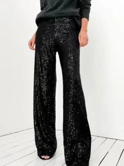 Sparkle Pants High Waist Wide Leg Sequins Chic Trousers For Women
