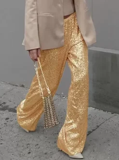 Sparkle Pants High Waist Wide Leg Sequins Chic Trousers For Women