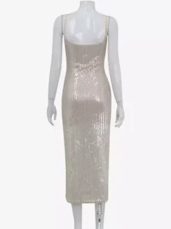 Sparkly Sequin Maxi Slip Dress For Women - Glam Spaghetti Strap Bodycon - Spring Night Out Club Party 2026