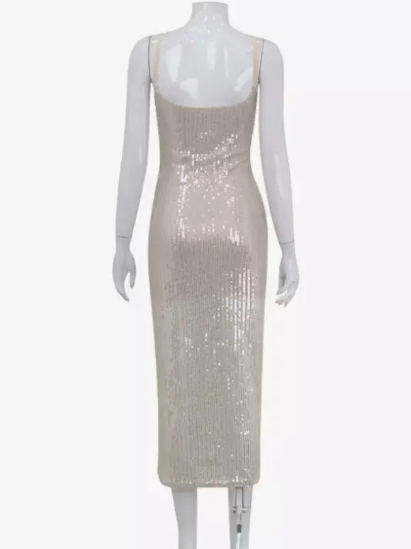 Sparkly Sequin Maxi Slip Dress For Women - Glam Spaghetti Strap Bodycon - Spring Night Out Club Party 2026