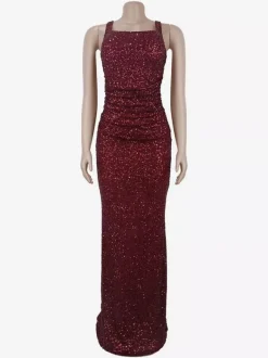Sparkly Sequin Maxi Formal Dress For Women - Square Neck Slim Fit Back Lace-up Bodycon Mermaid Gown - Summer Gala Prom 2026