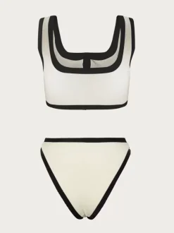 Sporty Bikinis Contrast Edge Buttons Square Neck Beach 2 Pieces Set