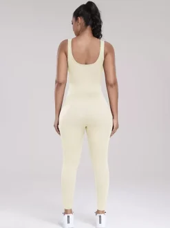 Sporty Jumpsuit Scoop Neckline Activewear In Solid Color