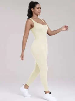 Sporty Jumpsuit Scoop Neckline Activewear In Solid Color