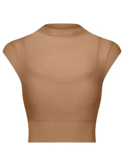 Sporty Top Round Neck Cap Sleeves Outdoor Women's Activewear In Solid Color