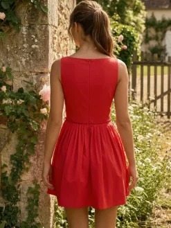 Square Neck Corset Waist V Shape Ruched Pleated Mini Dress For Women 2026