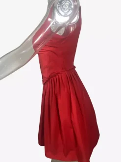 Square Neck Corset Waist V Shape Ruched Pleated Mini Dress For Women 2026