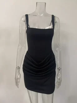 Square Neck Lace Up Back Corset Ruched Mini Bodycon Dress For Women 2026