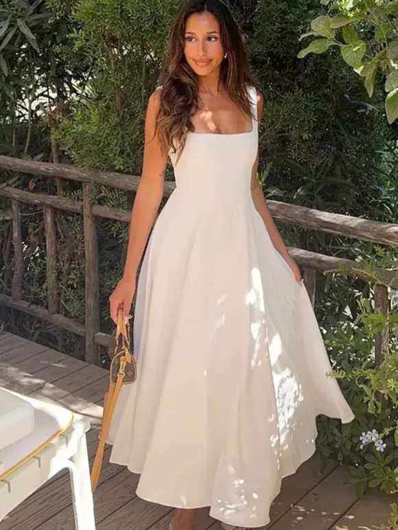 Square Neck Sleeveless A-line Maxi Dress For Summer 2026