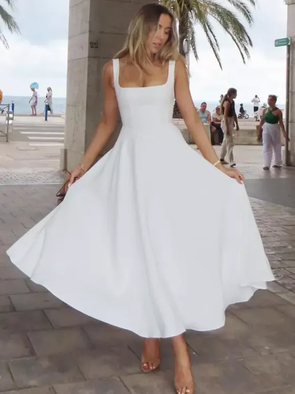 Square Neck Sleeveless A-line Maxi Dress For Summer 2026