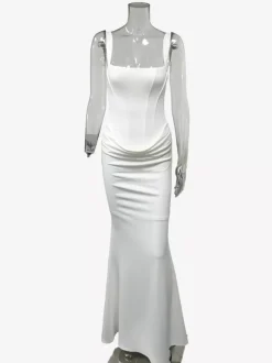 Square Neck Bodycon Lace Up Back Ruched Mermaid Maxi Party Dress For Women 2026