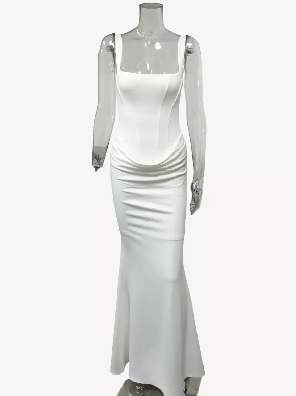 Square Neck Bodycon Lace Up Back Ruched Mermaid Maxi Party Dress For Women 2026