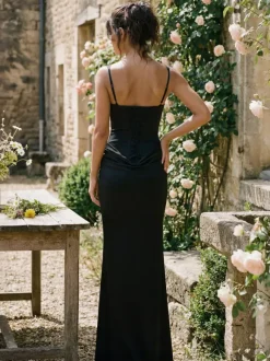 Square Neck Bodycon Lace Up Back Ruched Mermaid Maxi Party Dress For Women 2026