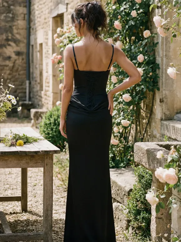 Square Neck Bodycon Lace Up Back Ruched Mermaid Maxi Party Dress For Women 2026