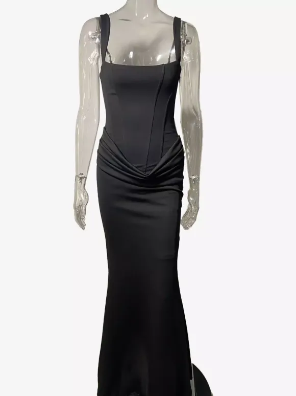 Square Neck Bodycon Lace Up Back Ruched Mermaid Maxi Party Dress For Women 2026