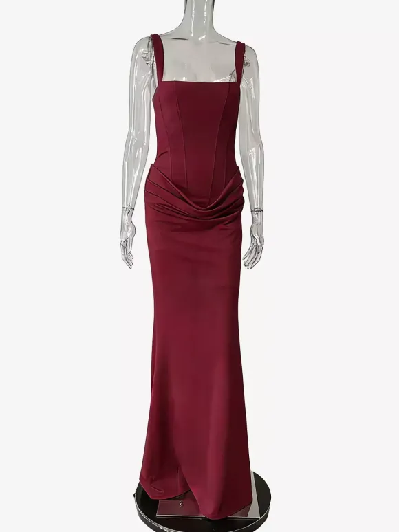 Square Neck Bodycon Lace Up Back Ruched Mermaid Maxi Party Dress For Women 2026