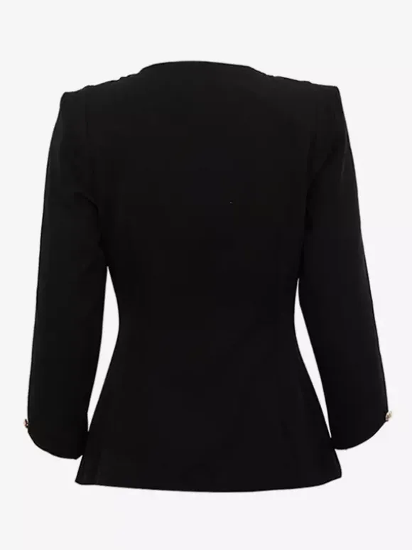 Square Neck Button-Up Blazer Jacket With Gold Buttons Slim Fit Black Top For Women 2026