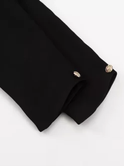 Square Neck Button-Up Blazer Jacket With Gold Buttons Slim Fit Black Top For Women 2026