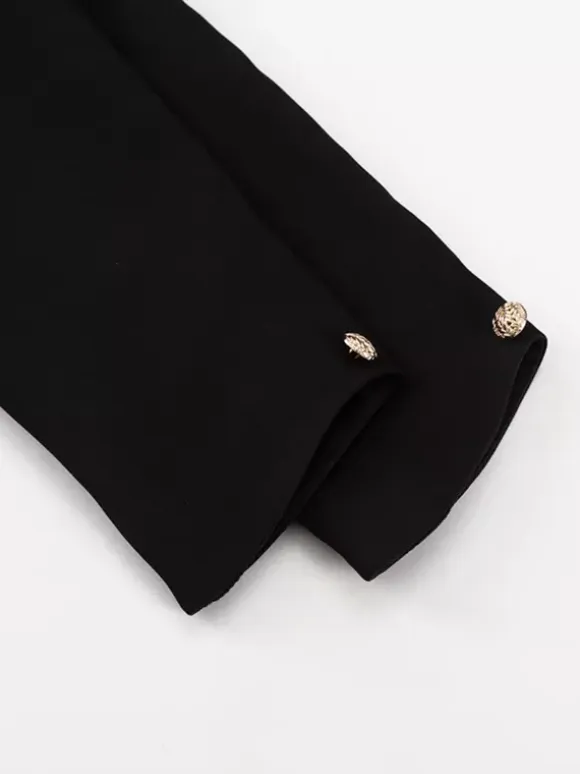 Square Neck Button-Up Blazer Jacket With Gold Buttons Slim Fit Black Top For Women 2026