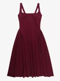 Square Neck Midi Dress For Women - Retro A-Line Pleated Dress - Spring Cocktail Party 2026