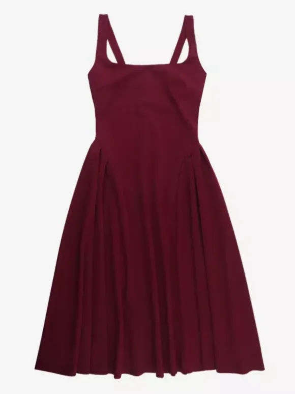 Square Neck Midi Dress For Women - Retro A-Line Pleated Dress - Spring Cocktail Party 2026
