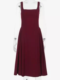 Square Neck Midi Dress For Women - Retro A-Line Pleated Dress - Spring Cocktail Party 2026