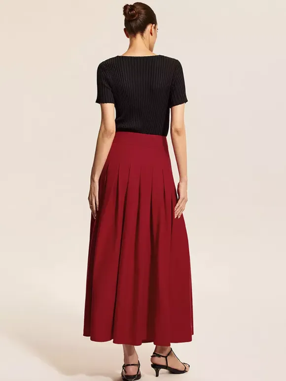 Square Neck Vest Top And Long Slit Skirt Two Piece Set In Red For Summer 2026